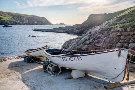 An Port, County Donegal, Ireland - August 11 2021 : Vessels lying at the harbour