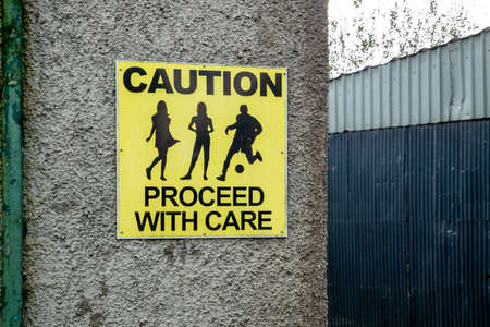 Yellow sign warning Caution Proceed with care