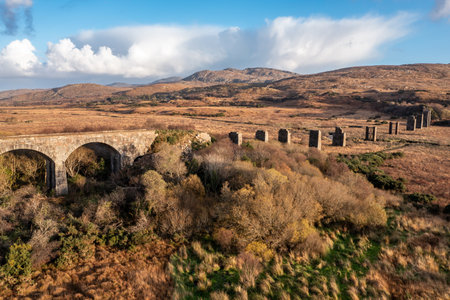 Aerial view of the Owencarrow Railway Viaduct by Creeslough in County Donegal - Irelandの写真素材