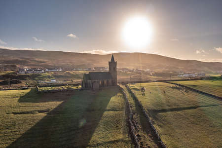 Aerial view of the Church of Ireland in Glencolumbkille - Republic of Irelandの写真素材