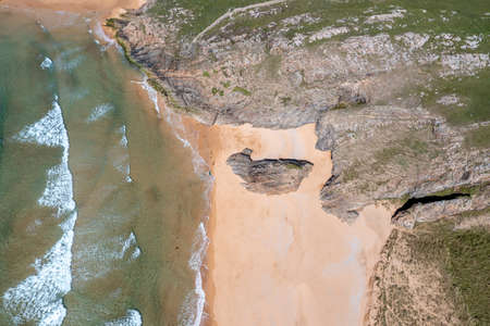 Aerial view of the Murder Hole beach, officially called Boyeeghether Bay in County Donegal, Ireland