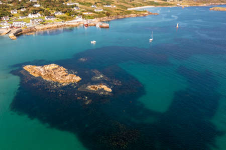 Aerial view of Leabgarrow on Arranmore Island in County Donegal, Republic of Irelandの写真素材
