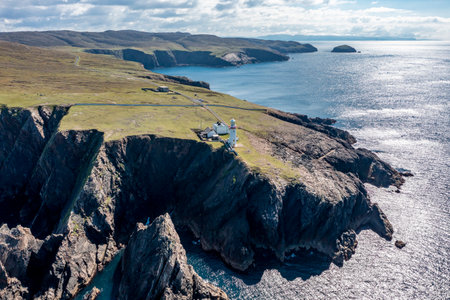 Aerial view of the lighthouse on the island of Arranmore in County Donegal, Ireland