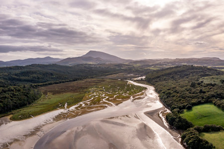 Aerial view of the Salt Marsh at Ards Forest Park in County Donegal, Irelandの写真素材