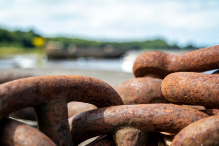 Rusty anchor chain at Ballina in Irelandの写真素材