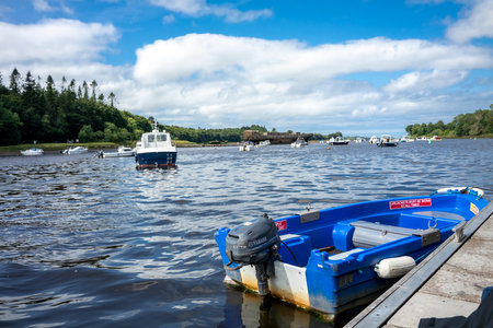 Ballina, Ireland - July 15 2022 - Vessels moored on river Moyのeditorial素材