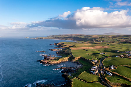 Aerial view of Dunseverick in County Antrim, in Northern Ireland.