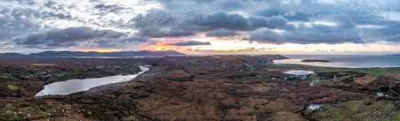 Aerial view of amazing sunrise at Lough Fad by Portnoo in County Donegal.