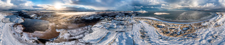 Aerial view of snow covered Portnoo in County Donegal, Ireland.の写真素材