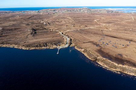 Aerial view of Lough Lagha by Gortahork in County Donegal, Republic of Ireland - Used for drinking water supplyの写真素材