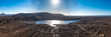 Aerial view of Lough Lagha by Gortahork in County Donegal, Republic of Ireland - Used for drinking water supplyの写真素材
