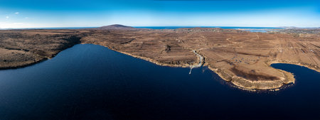 Aerial view of Lough Lagha by Gortahork in County Donegal, Republic of Ireland - Used for drinking water supplyの写真素材