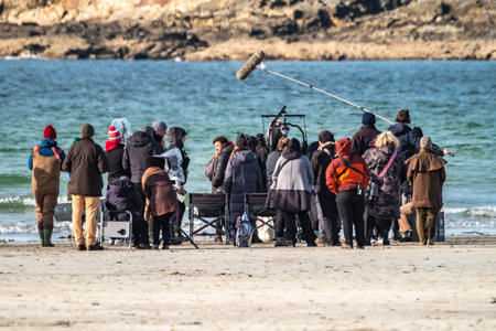 Portnoo, County Donegal, Ireland - March 07 2023 : For Letters of Love is being filmed at the beach, starring Pierce Brosnan,Gabriel Byrne,Helena Bonham Carter, Fionn O Shea,Ann Skellyのeditorial素材