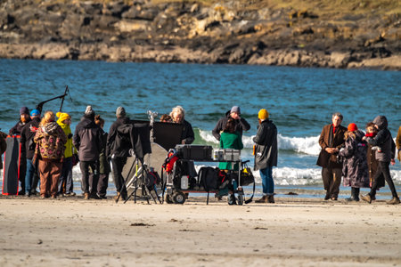Portnoo, County Donegal, Ireland - March 07 2023 : For Letters of Love is being filmed at the beach, starring Pierce Brosnan,Gabriel Byrne,Helena Bonham Carter, Fionn O Shea,Ann Skellyのeditorial素材