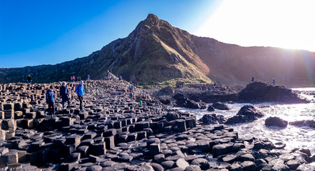 Giants Causeway, Northern Ireland, UK - November 05 2022 : People enjoying the 40000 interlocking basalt columnsのeditorial素材