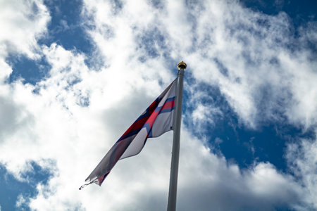 Flag of Faroe islands waving in the windの写真素材