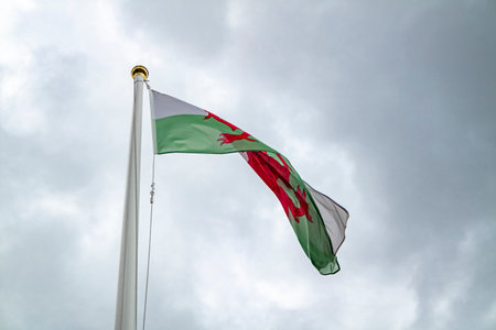National flag of wales waving in the windの写真素材
