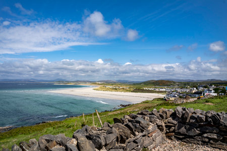 Narin Strand seen from the viewpoint in Portnoo, County Donegal - Irelandの写真素材