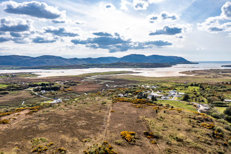 Aerial view of the Sandfield area between Ardara and Portnoo in Donegal - Ireland.の写真素材