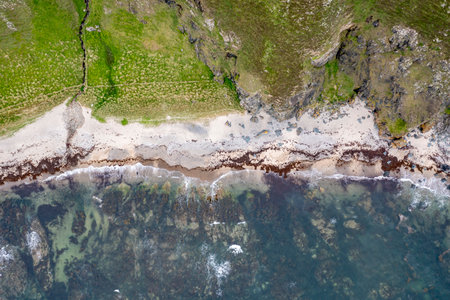 Aerial view of the Five Fingers Strand in County Donegal, Irelandの写真素材