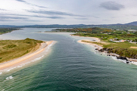 Aerial view of the Five Fingers Strand in County Donegal, Irelandの写真素材