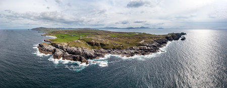 Aerial view of the coastline at Malin Head in Ireland.の写真素材