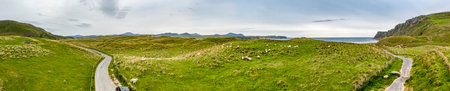 Aerial view of the Five Fingers Strand in County Donegal, Irelandの写真素材