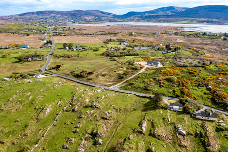 Aerial view of the Sandfield area between Ardara and Portnoo in Donegal - Ireland.の写真素材