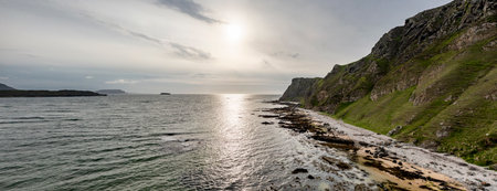 Aerial view of the Five Fingers Strand in County Donegal, Irelandの写真素材