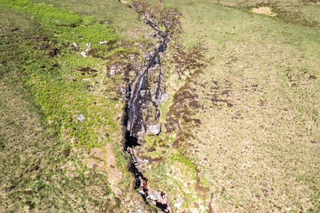 Aerial of the Crolly Waterfall between Lough Keel and Thorr, County Donegal - Ireland.の写真素材