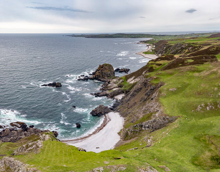 Aerial view of the Five Fingers Strand in County Donegal, Irelandの写真素材