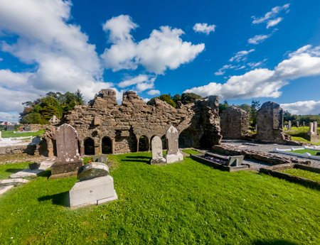 The historic Abbey Graveyard in Donegal town, which was build by Hugh O Donnell in 1474, in County Donegal - Irelandの写真素材