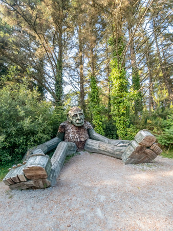 Dungloe, County Donegal, Ireland - June 04 2023 : The River Walk passes through trees and a magical story trailのeditorial素材