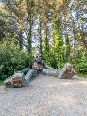 Dungloe, County Donegal, Ireland - June 04 2023 : The River Walk passes through trees and a magical story trailのeditorial素材