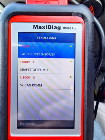 Portnoo, County Donegal, Ireland - April 13 2023 : Engineer analyzing car with diagnosis computerのeditorial素材
