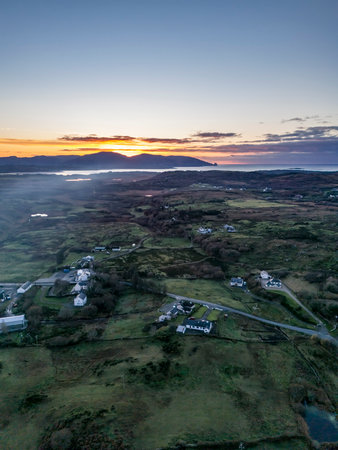 Smoke over Lough Fad due to traditionally burning of waste in rural Ireland - County Donegalの写真素材