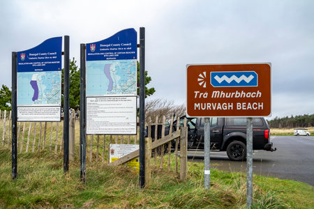 Murvagh, County Donegal, Ireland - January 21 2022 : Sign explaining the beachのeditorial素材