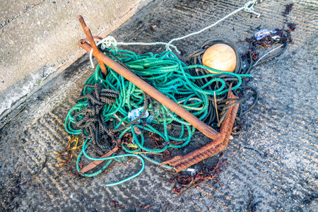 DIY anker at Rosbeg harbour in County Donegal, Irelandの写真素材