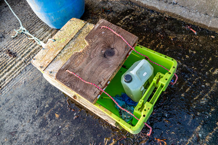 Rosbeg, County Donegal, Ireland - November 09 2021: Storage boxes are located at the harbourのeditorial素材