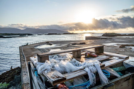 Rosbeg, County Donegal, Ireland - November 09 2021: Storage boxes are located at the harbourのeditorial素材