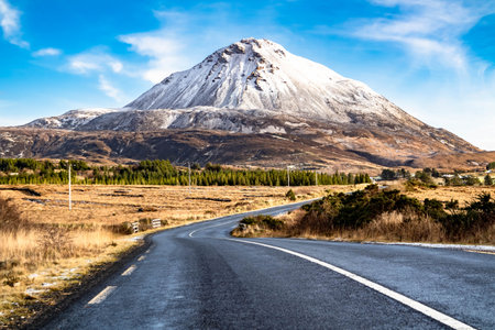 Aerial view of Mount Errigal in the winter, the highest mountain in Donegal - Ireland.の写真素材
