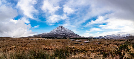 Aerial view of Mount Errigal in the winter, the highest mountain in Donegal - Ireland.の写真素材