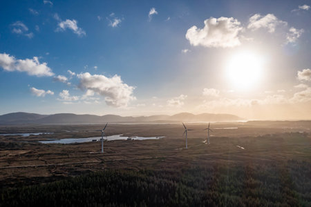 Aerial view of Bonny Glen and the Loughderryduff windfarm between Ardara and Portnoo in County Donegal.の写真素材