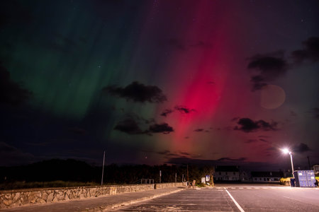 The Aurora Borealis, the northern lights, showing up in Portnoo, County Donegal, Ireland.の写真素材