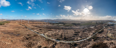 Aerial view of Bonny Glen and the Loughderryduff windfarm between Ardara and Portnoo in County Donegal.の写真素材