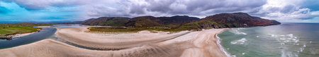 Aerial view of the beach and caves at Maghera Beach near Ardara, County Donegal - Ireland.の写真素材