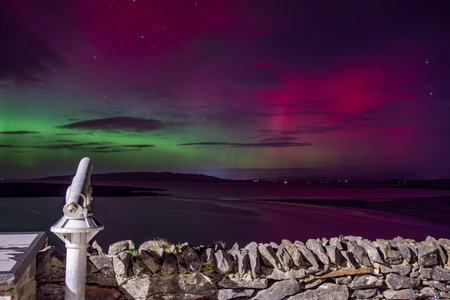 The Aurora Borealis, the northern lights, showing up in Portnoo, County Donegal, Ireland.の写真素材