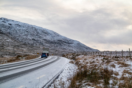 The R251 frozen in winter - County Donegal, Irelandの写真素材