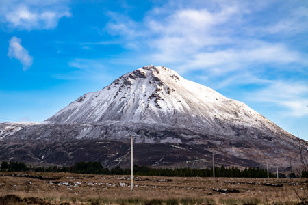 Aerial view of Mount Errigal in the winter, the highest mountain in Donegal - Ireland.の写真素材