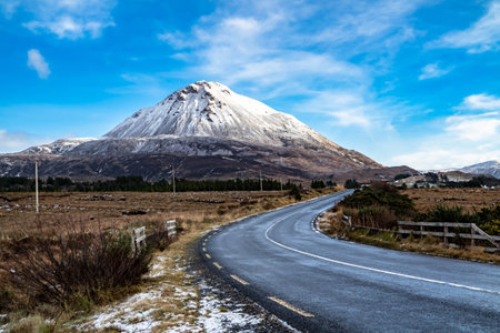 Aerial view of Mount Errigal in the winter, the highest mountain in Donegal - Ireland.の写真素材